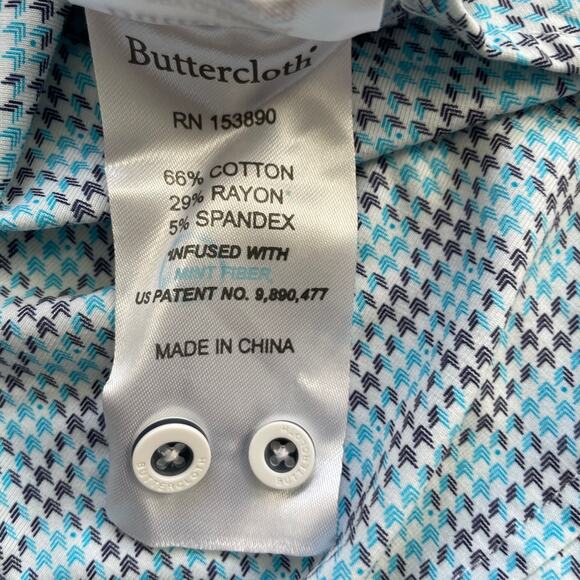 BUTTERCLOTH Icy Cotton Men's L Regular Fit Button Up Shirt Blue White Gray - Picture 11 of 12